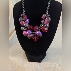Statement Cluster Necklace in Red and Purple - Women Jewelry